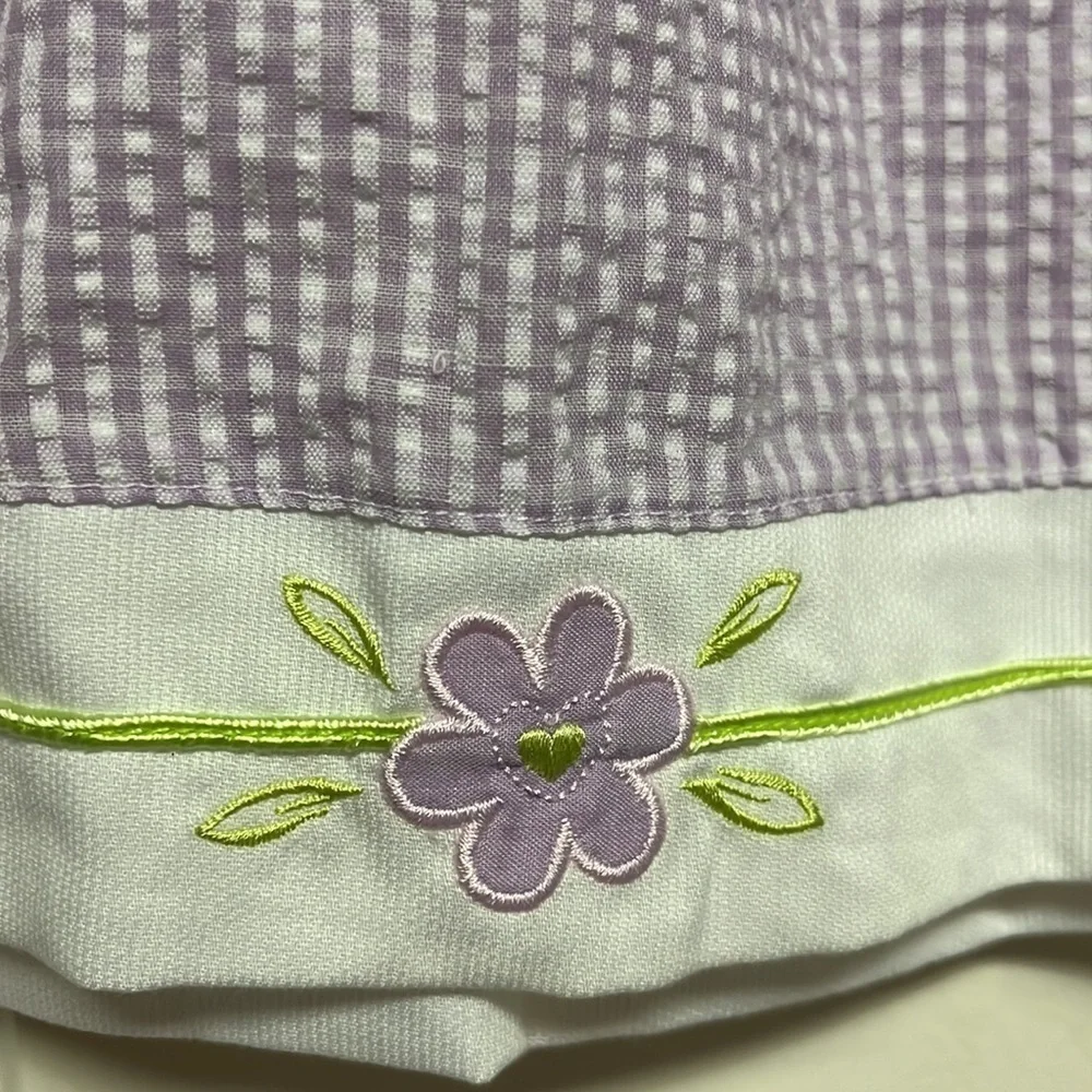 Vintage 6 Month Cotton Dress Purple White Green Floral Gingham Peter Pan Collar - Picture 5 of 7